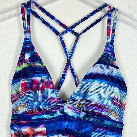 ATHLETHA Tankini Top Colorful Geometric Stripe Strappy Crossover Back, Size M - Picture 4 of 11